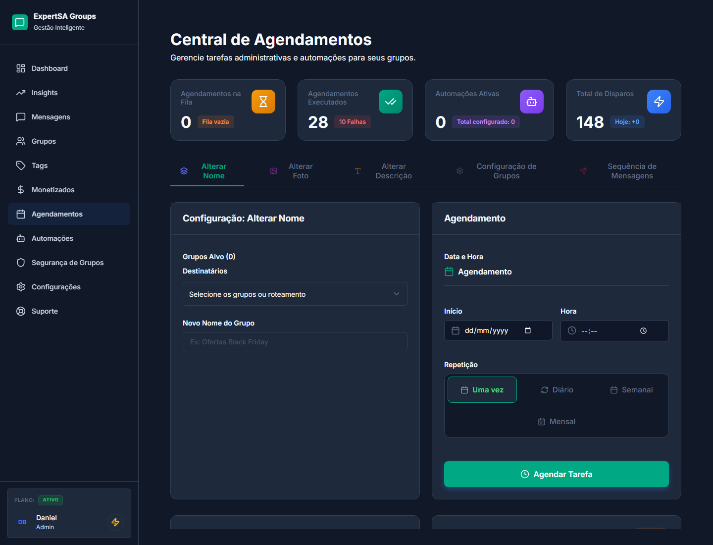 Tela de agendamentos do ExpertSA Groups